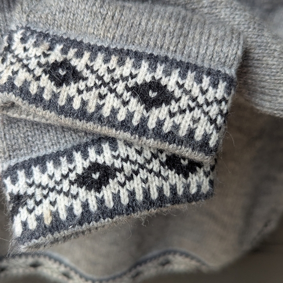 Hand Knit Peruvian Alpaca jacket with Andean Design Size Medium Gray Black White - Picture 7 of 8